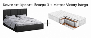 Комплект кровать Венера-3 экокожа чёрная + Матрас Victory Intego