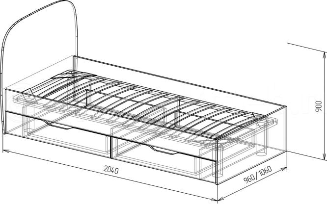 Кровать 2000х900 с ящиками чертеж